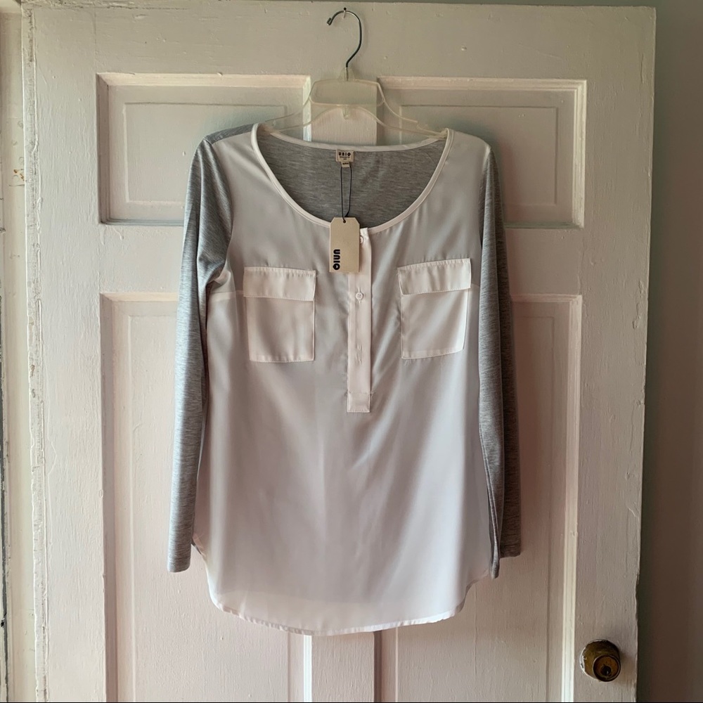 Uniq Long Sleeve Grey Blouse